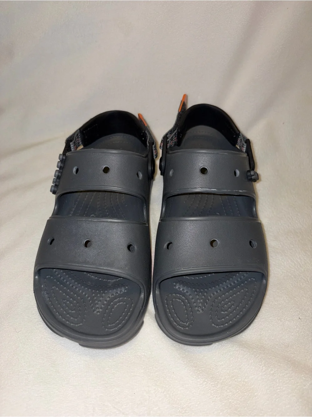 CROCS Gray Sandals with Orange Accent men size 7/women size 9
